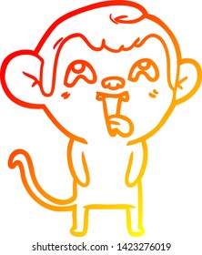 warm gradient line drawing of a crazy cartoon monkey
