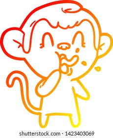 warm gradient line drawing of a crazy cartoon monkey