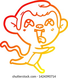 warm gradient line drawing of a crazy cartoon monkey running
