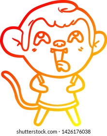 warm gradient line drawing of a crazy cartoon monkey
