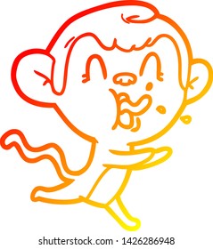 dibujo de línea de gradiente cálido de un mono loco de dibujos animados