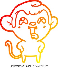 warm gradient line drawing of a crazy cartoon monkey