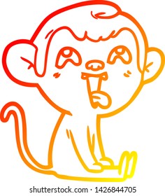 warm gradient line drawing of a crazy cartoon monkey