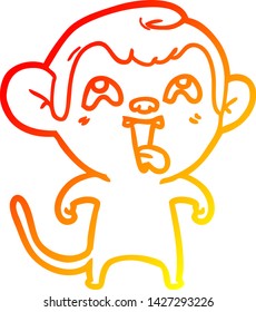 dibujo de línea de gradiente cálido de un mono loco de dibujos animados
