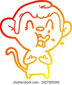 desenho de linha gradiente quente de um macaco de desenho animado louco