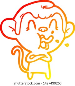 warm gradient line drawing of a crazy cartoon monkey