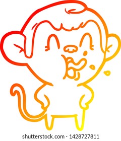 warm gradient line drawing of a crazy cartoon monkey