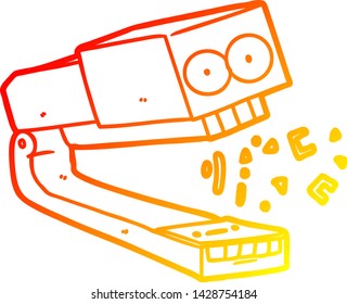 warm gradient line drawing of a crazy cartoon stapler