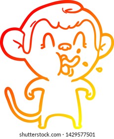 warm gradient line drawing of a crazy cartoon monkey