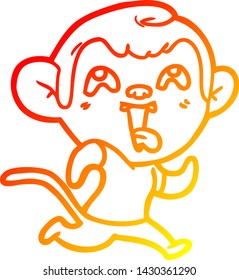 warm gradient line drawing of a crazy cartoon monkey jogging