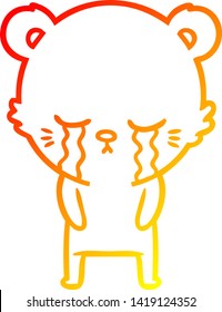 warm gradient line drawing of a crying cartoon bear