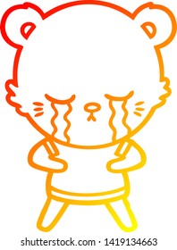warm gradient line drawing of a crying cartoon bear
