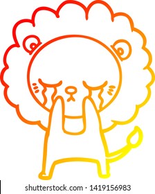 warm gradient line drawing of a crying cartoon lion