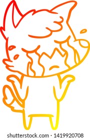 warm gradient line drawing of a crying fox shrugging shoulders