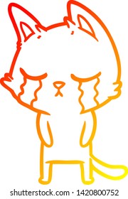 warm gradient line drawing of a crying cartoon cat