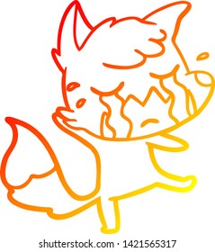 warm gradient line drawing of a crying fox cartoon