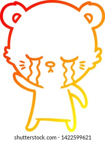 desenho de linha gradiente quente de um urso de desenho animado chorando