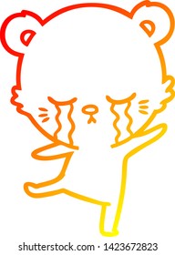warm gradient line drawing of a crying cartoon bear balancing