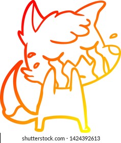 warm gradient line drawing of a crying fox cartoon