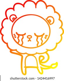 warm gradient line drawing of a crying cartoon lion