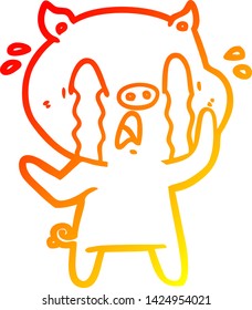 warm gradient line drawing of a crying pig cartoon