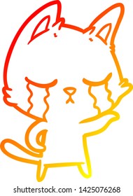 warm gradient line drawing of a crying cartoon cat