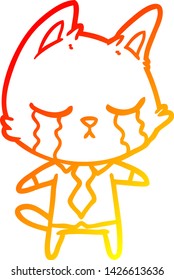 warm gradient line drawing of a crying cartoon office worker cat