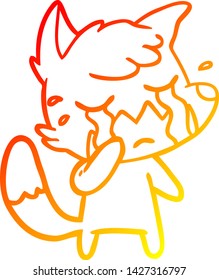 warm gradient line drawing of a crying fox cartoon