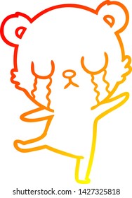 warm gradient line drawing of a crying cartoon bear doing a sad dance