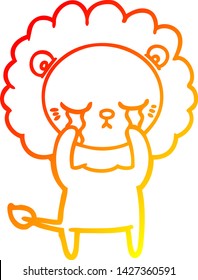 warm gradient line drawing of a crying cartoon lion
