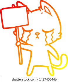 warm gradient line drawing of a crying cartoon cat