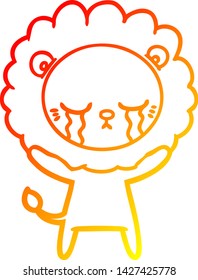 warm gradient line drawing of a crying cartoon lion