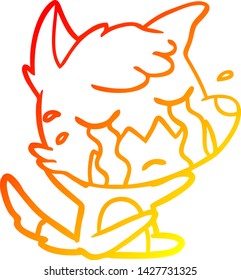 warm gradient line drawing of a crying fox cartoon