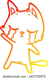 warm gradient line drawing of a crying cartoon cat