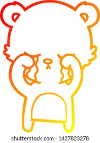 warm gradient line drawing of a crying cartoon bear