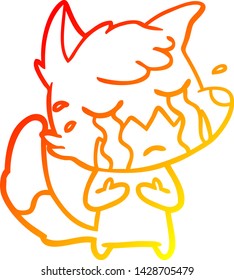 warm gradient line drawing of a crying fox cartoon