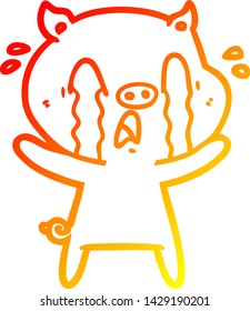 warm gradient line drawing of a crying pig cartoon