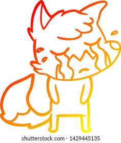 warm gradient line drawing of a crying fox cartoon