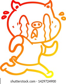warm gradient line drawing of a crying pig cartoon