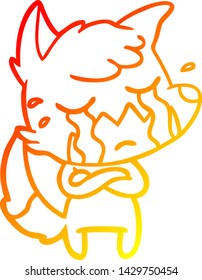 warm gradient line drawing of a crying fox cartoon