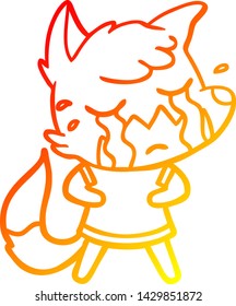 warme Farbverlauf-Linienzeichnung eines weinenden Fox-Cartoons