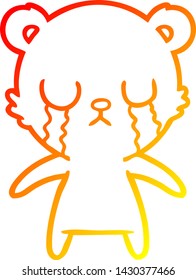 warm gradient line drawing of a crying cartoon bear
