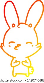 dibujo de línea de gradiente cálido de una caricatura de conejo curioso
