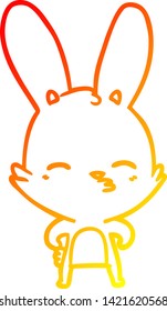 warm gradient line drawing of a curious bunny cartoon