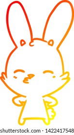 warm gradient line drawing of a curious bunny cartoon