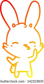 warm gradient line drawing of a curious bunny cartoon