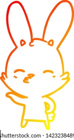 dibujo de línea de gradiente cálido de una caricatura de conejo curioso