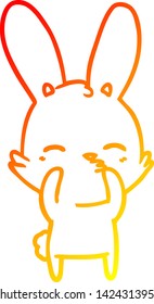 warm gradient line drawing of a curious bunny cartoon