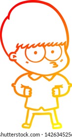 dibujo de línea de gradiente cálido de un niño de caricatura curioso