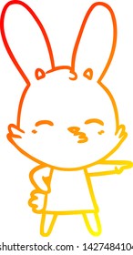 desenho de linha gradiente quente de um curioso coelho desenhos animados